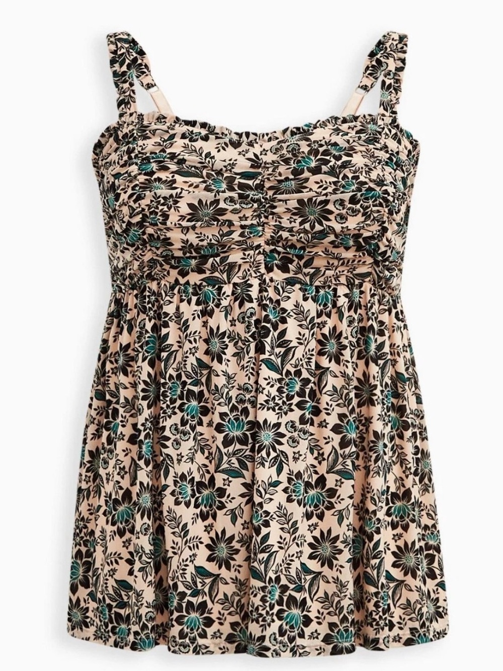 Torrid Babydoll Stretch Mesh Shirred Bodice Floral Women's 2 Adjustable Straps